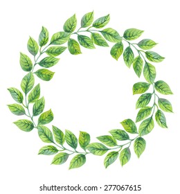 Template greeting card or invitation. Wreath. Watercolor.