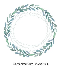 Template greeting card or invitation. Wreath. Watercolor.