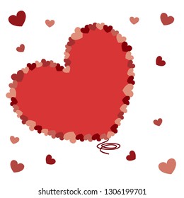 Template greeting card with isolated red hearts on a white background to mother and Valentines Day. Beautiful vector illustration layout for congratulations. Simple flat pattern for romantic wedding.
