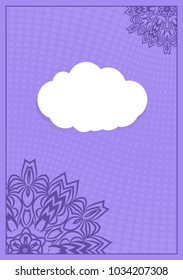 Template for greeting card with lace element. purple color vector illustration.