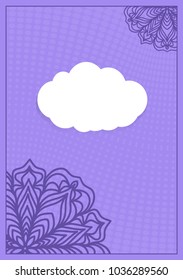 Template for greeting card with lace element. purple color vector illustration.