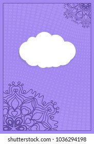 Template for greeting card with lace element. purple color vector illustration.