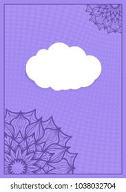 Template for greeting card with lace element. purple color vector illustration.