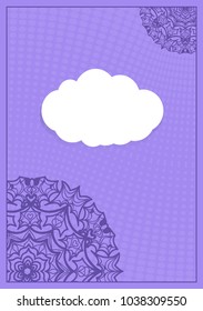Template for greeting card with lace element. purple color vector illustration.