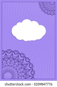 Template for greeting card with lace element. purple color vector illustration.