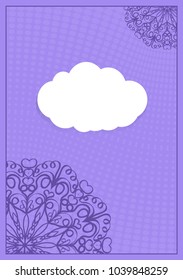 Template for greeting card with lace element. purple color vector illustration.
