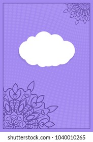 Template for greeting card with lace element. purple color vector illustration.