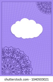 Template for greeting card with lace element. purple color vector illustration.