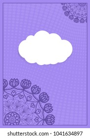 Template for greeting card with lace element. purple color vector illustration.