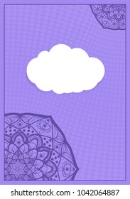 Template for greeting card with lace element. purple color vector illustration.