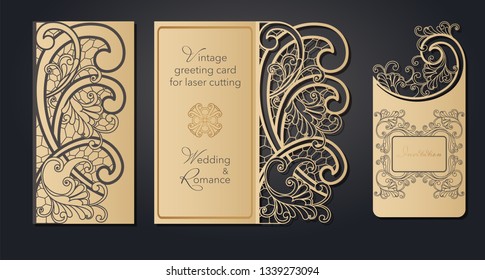 Template greeting card for laser cutting. Openwork cut from paper, cardboard for wedding, Easter, birthday. Spring pattern for a gift, romantic party.