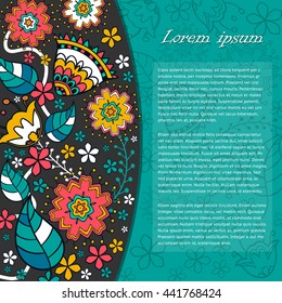 
Template greeting card.   made of flowers ,herbs, leaves  Doodle