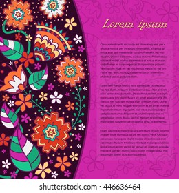 Template greeting card. made of flowers ,herbs, leaves Doodle