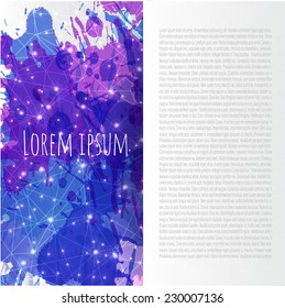 Template greeting card with multicolored splashes sparkles and lights with space geometric patterns constellations stars