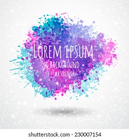 Template greeting card with multicolored splashes sparkles and lights with space geometric patterns constellations stars