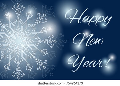 Template Greeting card for New Year with snowflak on blue gradient background  