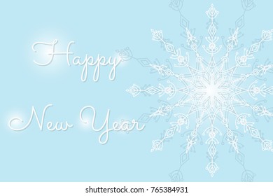 Template Greeting card for New Year with snowflake on light blue background