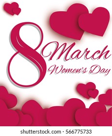 Template greeting card on the day of March 8 female heart.