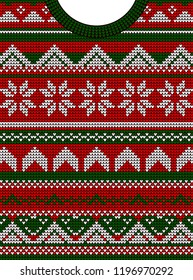 Template for greeting card or party invitation in an ugly sweater. The concept of Christmas and the new year. knitted scandinavian pattern. flat vector illustration