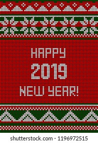 Template for greeting card or party invitation in an ugly sweater. The concept of Christmas and the New Year 2019. knitted Scandinavian pattern. flat vector illustration