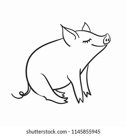 Template for greeting card. The pig is a symbol of the New Year of 2019. Black and white linear vector illustration.