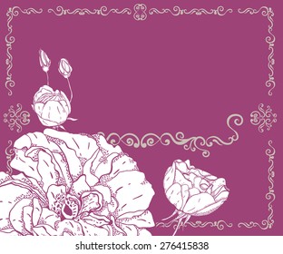 Template greeting card with place for text with flowers and curls. It contains clipping mask.