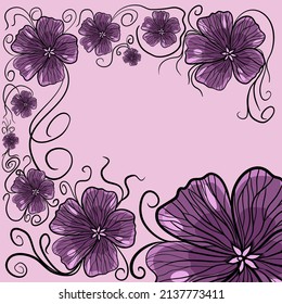 Template for greeting card with purple flowers on a pink background vector illustration 