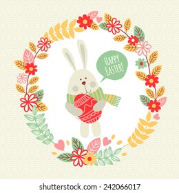 Template greeting card with rabbit. Happy Easter!