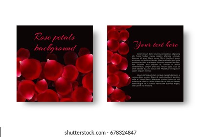 Template greeting card with red flower petals.