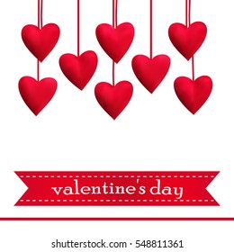 Template greeting card with red hearts, vector illustration.