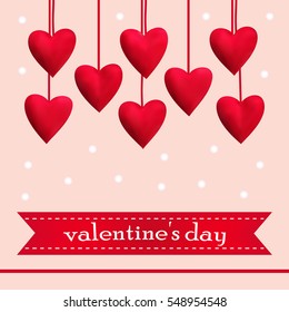 Template greeting card with red hearts, vector illustration