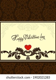 Template for greeting card. Retro decor illustration. Damask wallpaper