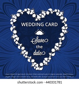 Template greeting card. Save the date,   made of flowers ,herbs, leaves  Doodle