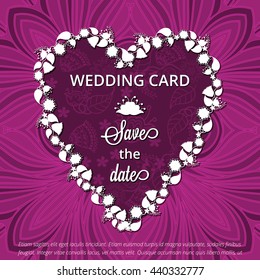 Template greeting card. Save the date,   made of flowers ,herbs, leaves  Doodle