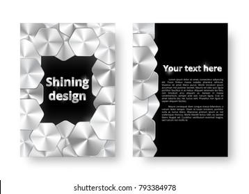 Template greeting card with silver plates and platinum texture. Vector illustration with a metallic tapered gradient