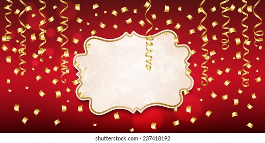 Template greeting card with streamers and confetti