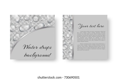 Template of a greeting card with transparent rain drops
