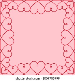 template greeting card Valentine vector hearts on one braided line drawing, love template greeting card Valentine hearts