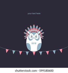 Template greeting card, vector illustration with owl