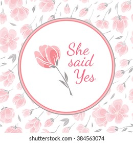 Template greeting card with vector picture of the delicate flowers of sakura cherry 