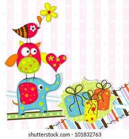 Template greeting card, vector scrap illustration