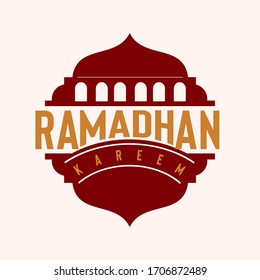 Template greeting card vector with silhouette of mosque and simple typography isolated on light background