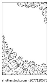 Template for greeting card or wedding invitation, black and white oak branches and leaves. Ideal for any of your design or project.