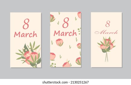 Plantilla para tarjetas de felicitación y pancartas, volantes para el Día de la Mujer.