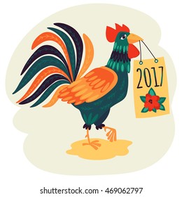 Template greeting cards and invitations with a cock. Symbol of the year. 2017