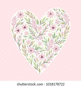 Template greeting cards and invitations with a heart. Decorative flowers. Can be used for scrapbook, banner, print, etc.