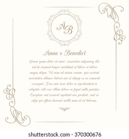 Template for greeting cards, invitations, menus, labels. Monogam