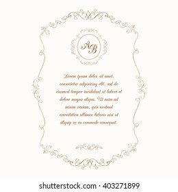 Template for greeting cards, invitations, menus, labels. Monogram and decorative border.