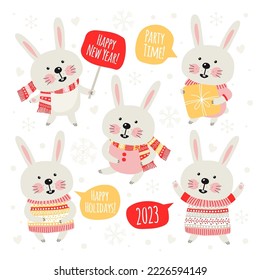 Template greeting cards or invitations with rabbit. Symbol of the Year
