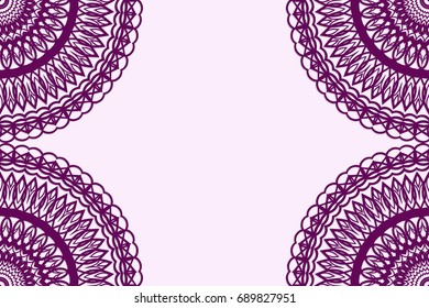 Template greeting cards with mandala. Vector illustration for your design. Vintage pattern in retro style with ornament. Purple color